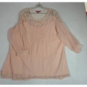 Changes Boutique Women's  Shirt Pink Chiffon Blouse Lace Sequin Neckline Size 18